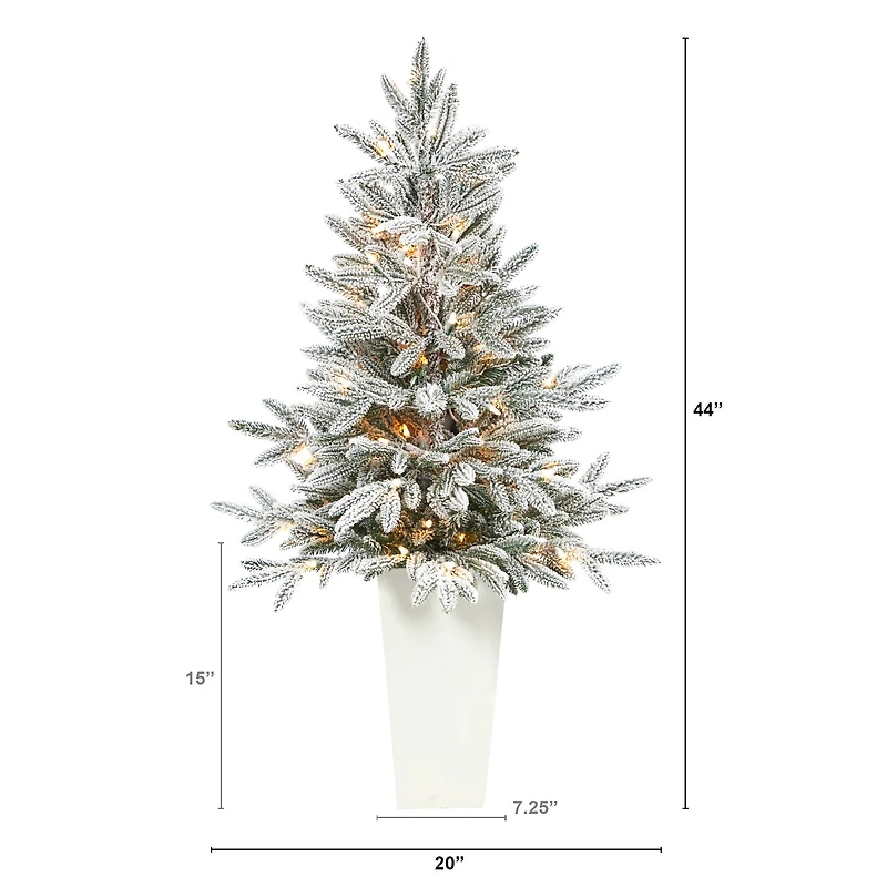 3.5ft. Pre-Lit Flocked Manchester Spruce Christmas Tree in White Planter
