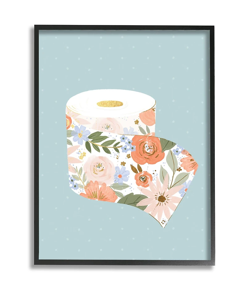 Stupell Industries Spring Floral Print Toilet Paper over Blue in Frame Wall Art