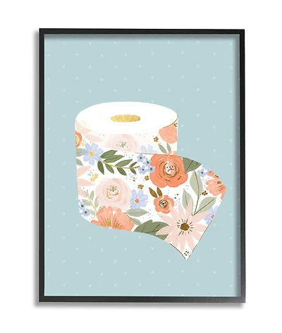Stupell Industries Spring Floral Print Toilet Paper over Blue in Frame Wall Art