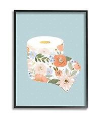Stupell Industries Spring Floral Print Toilet Paper over Blue in Frame Wall Art