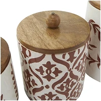 Cream & Brown Ceramic Floral Canister Set with Lids
