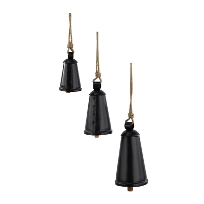Black Metal Bohemian Decorative Cow Bell, Set of 3" 13", 10", 9"