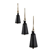 Black Metal Bohemian Decorative Cow Bell, Set of 3" 13", 10", 9"