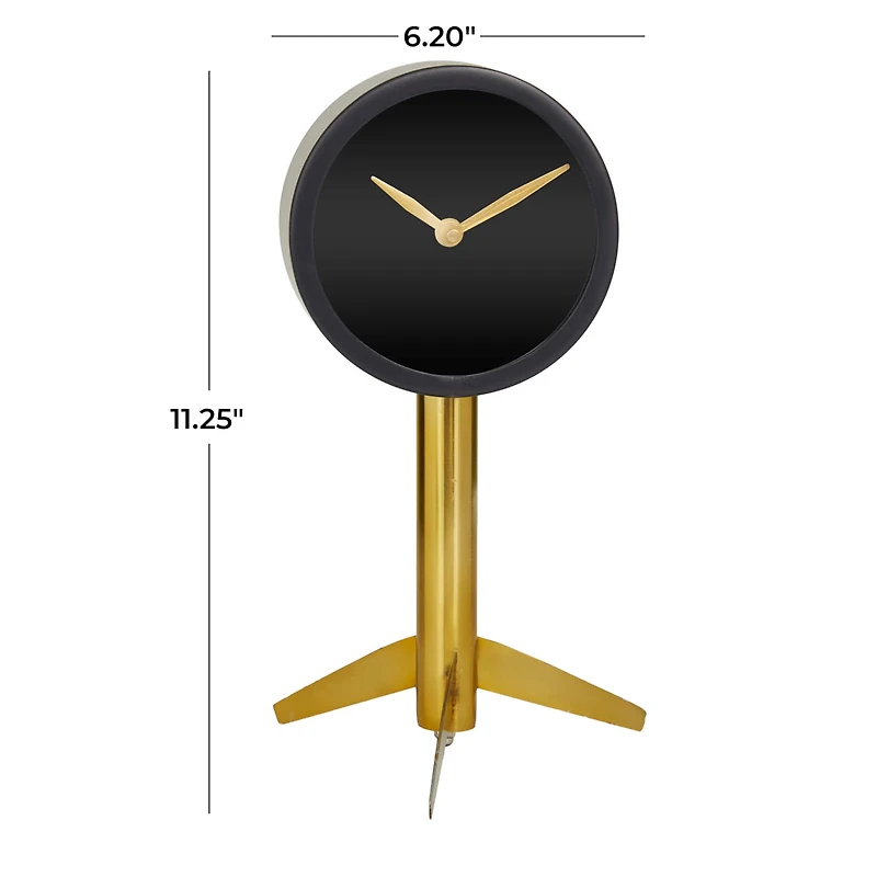 The Novogratz 11" Black Stainless Steel Clock with Gold Stand
