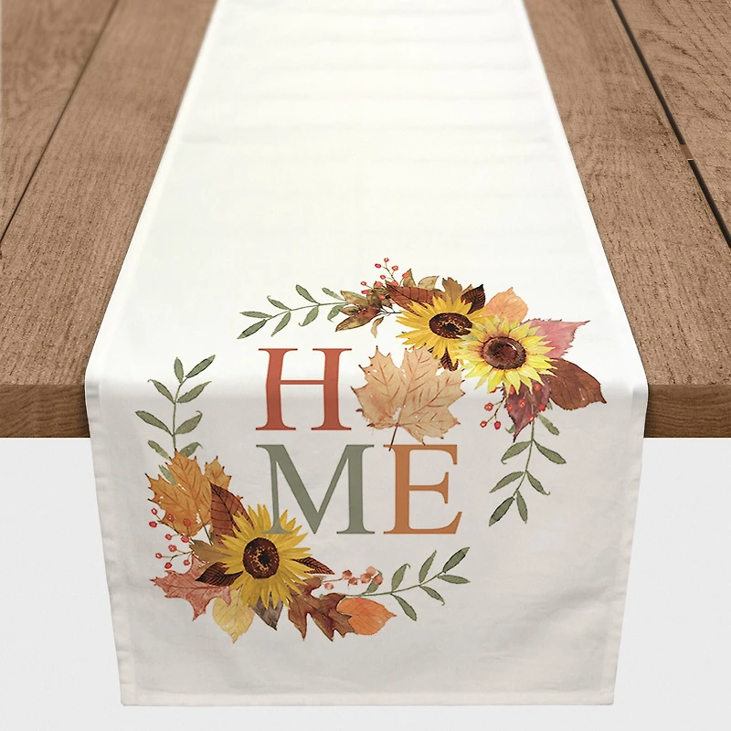 72" Autumn Home Wreath Polyester Twill Table Runner