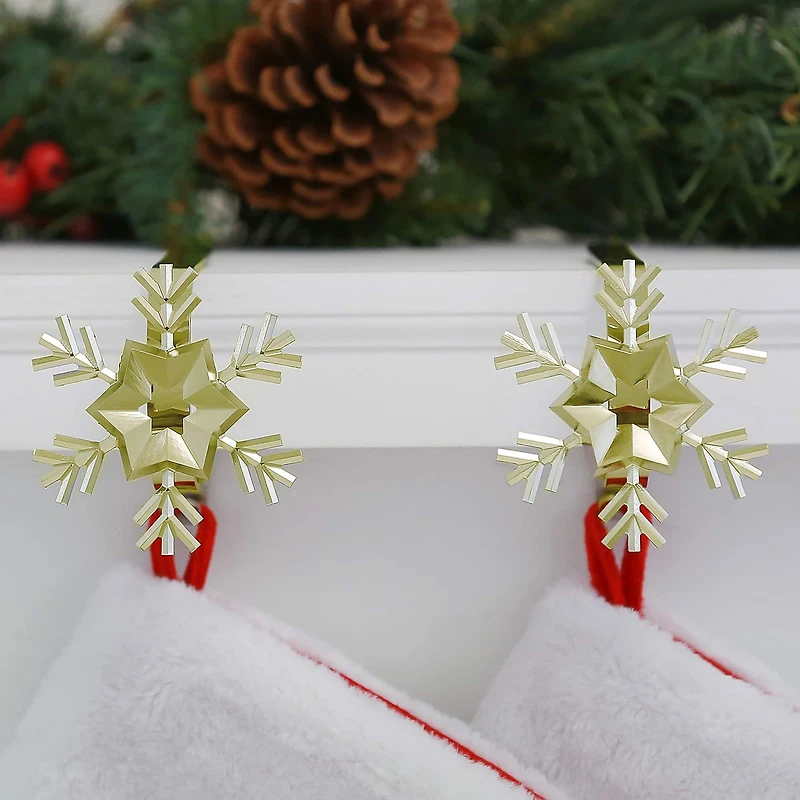 Original MantleClip® Gold Snowflake Icons Stocking Holders, 2ct.