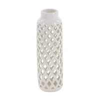 12" White Stoneware Modern Vase Set