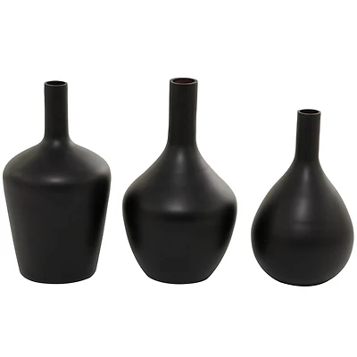 The Novogratz Black Glass Vase Set of 3 14", 13", 12"