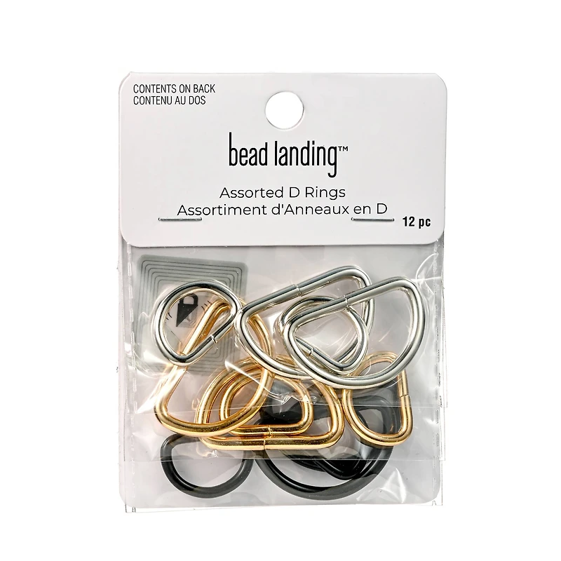 Rhodium, Black & Gold D Rings, 12ct. by Bead Landing™