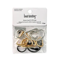 Rhodium, Black & Gold D Rings, 12ct. by Bead Landing™
