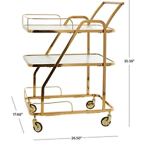 Gold Metal Glass Shelf 3-Tier Bar Cart