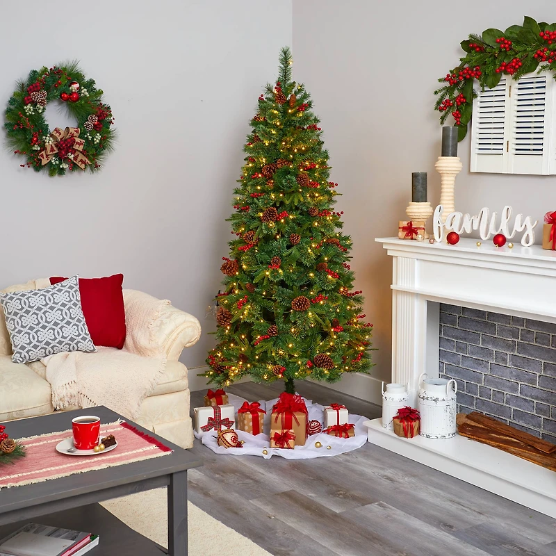 6.5ft. Pre-Lit Norway Mixed Pine Artificial Christmas Tree, Clear LED Lights