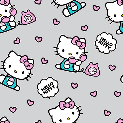 Hello Kitty® Gray Phone Hearts Cotton Fabric 