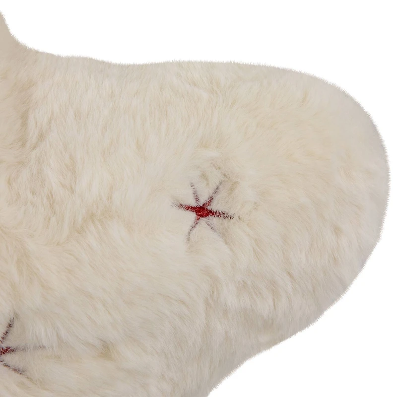 13" White Snowflake Embroidered Plush Christmas Throw Pillow