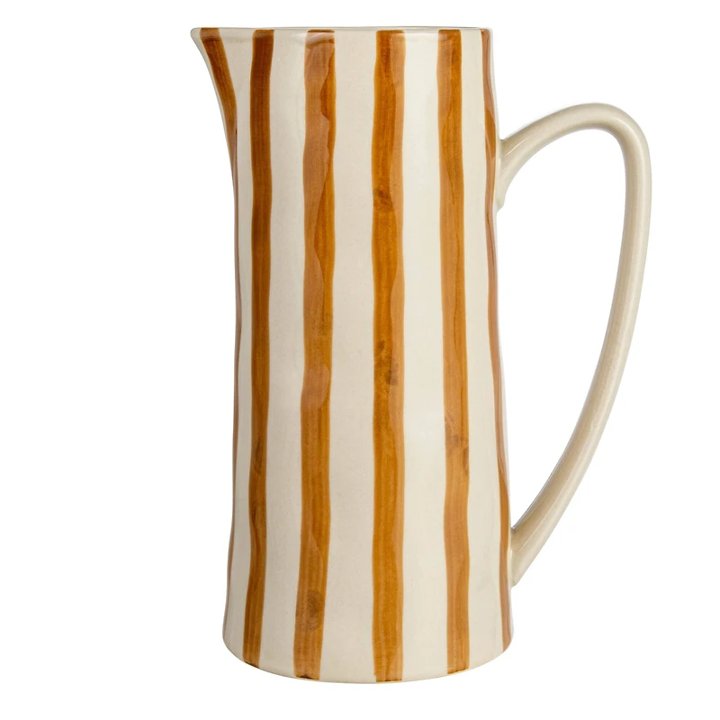 Hello Honey® 9" Cream & Orange Hand-Painted Stoneware Pitcher
