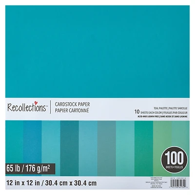 9 Packs: 100 ct. (900 total) Teal Palette 12" x 12" Cardstock Paper by Recollections™
