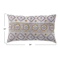 Hello Honey® Mauve  Embroidery Boho Cotton Velvet Lumbar Pillow