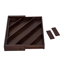 17'' Walnut Expandable Diagonal Bamboo Drawer Organizer with Adjustable Dividers