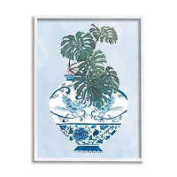 Stupell Industries Monstera Palm Plant Ornate Blue Bird Vase Scene Framed Wall Art