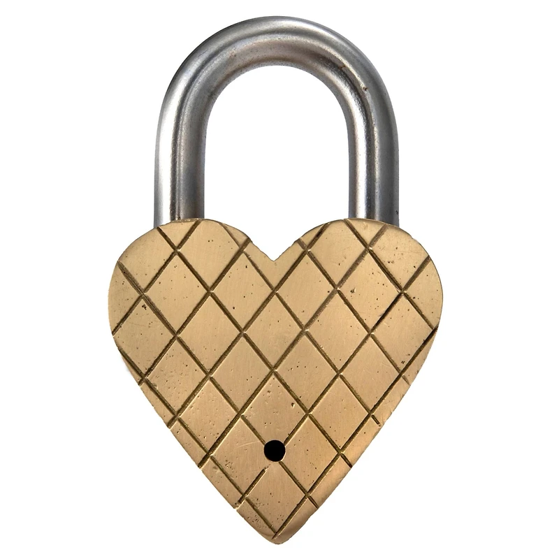 Hello Honey® Matte Finish Brass & Stainless Steel Heart-Shaped Lock with Flowers Set