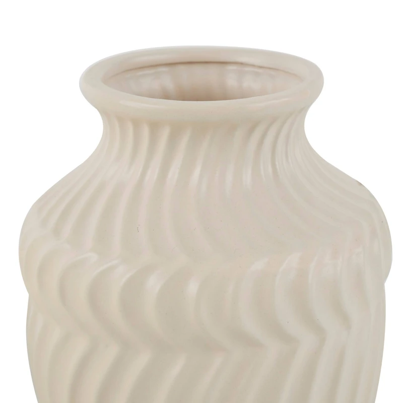 6" Cream Ceramic Abstract Textured Vase Set