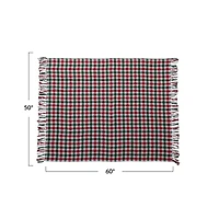 Hello Honey® 60" Red & Green Gingham Brushed Cotton Flannel Throw with Fringe