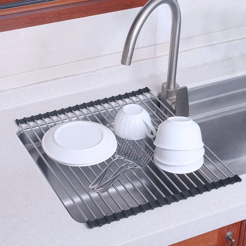 NEX™ Foldable Gray Silicone Over-the-Sink Dish Drying Rack