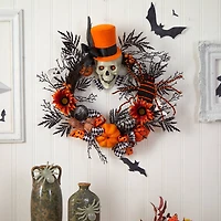 30" Spider & Skull with Top Hat Halloween Wreath