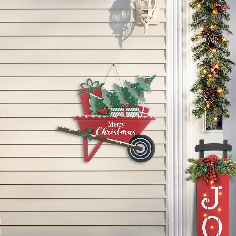 Glitzhome® 2.5ft. Merry Christmas Wagon Metal Yard Stake