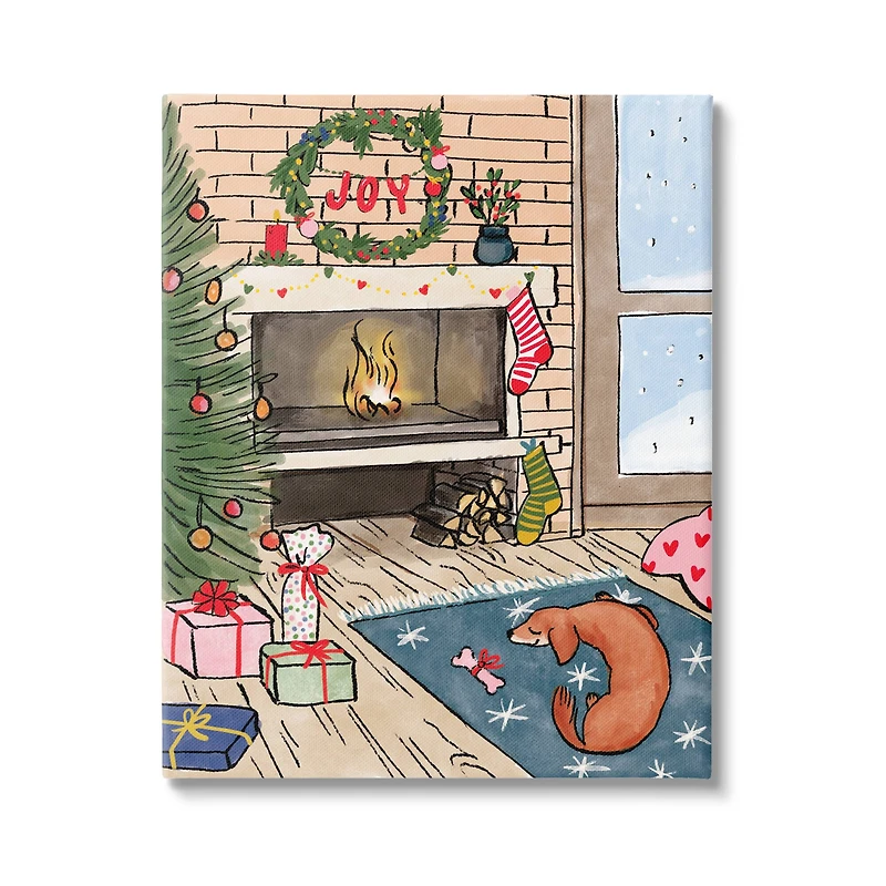 Stupell Industries Cozy Christmas Fireplace Tree Canvas Wall Art