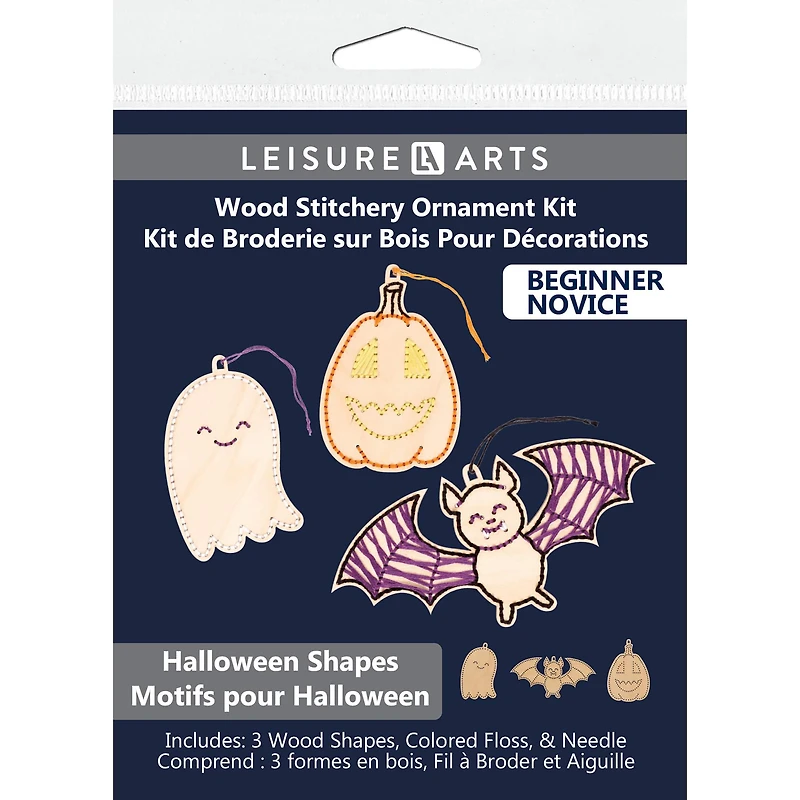 Leisure Arts® Beginner Halloween Shapes 3 Piece Wood Stitchery Ornament Kit