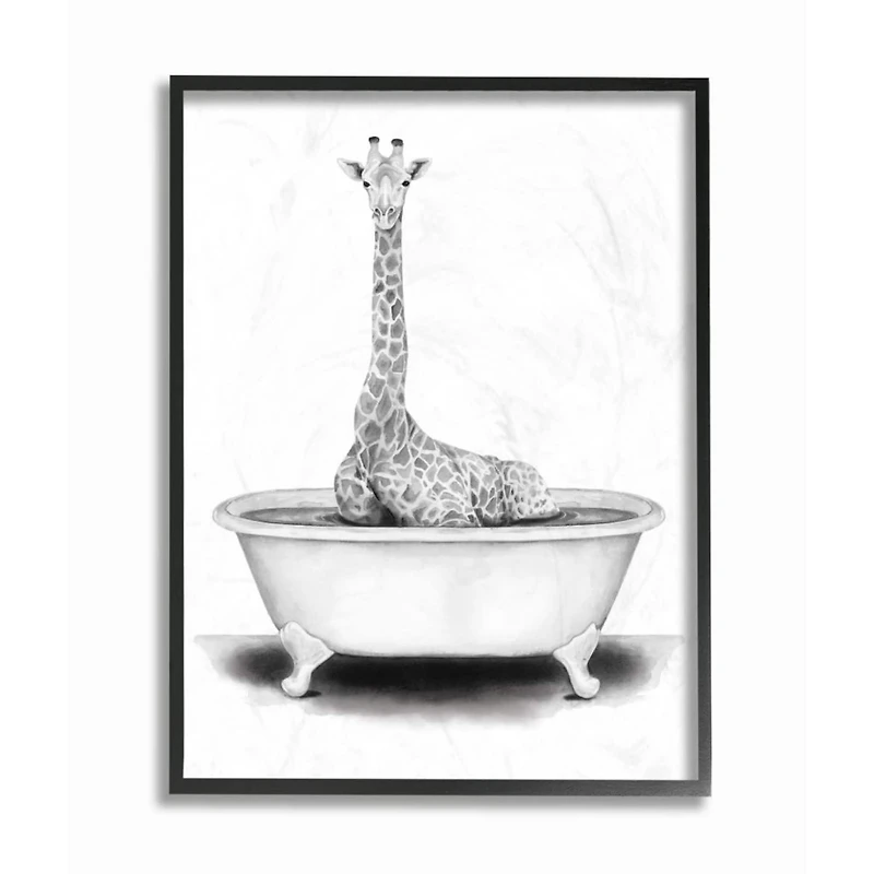Stupell Industries Giraffe in a Tub with Black Frame Wall Accent