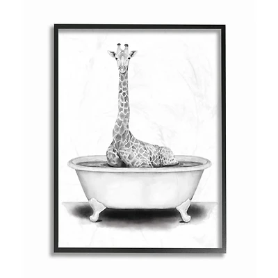 Stupell Industries Giraffe in a Tub with Black Frame Wall Accent