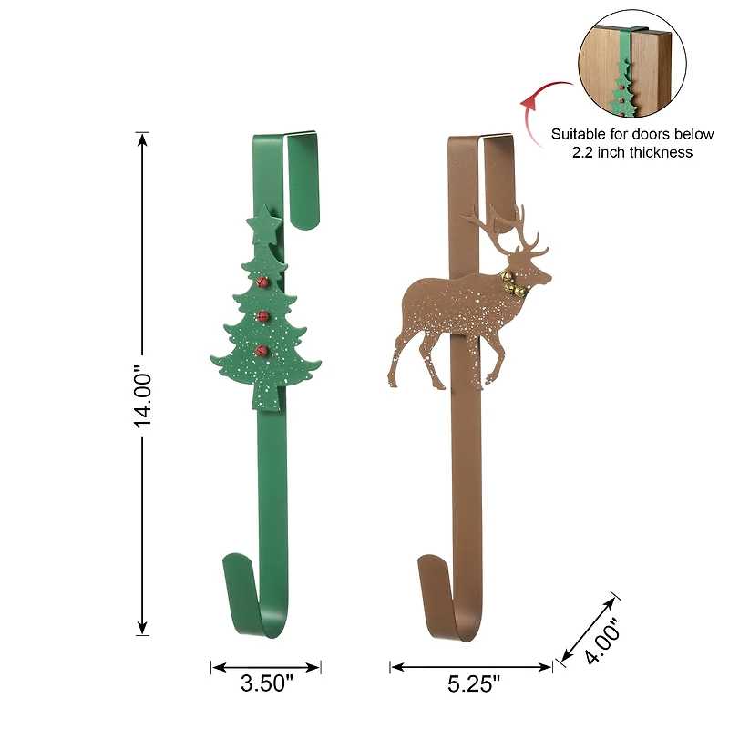 Glitzhome® 14" Christmas Metal Tree & Reindeer Wreath Hanger Set