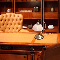 Elegant Designs 13" Brushed Nickel Banker's Desk Lamp with Touch Base