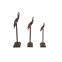Set of 3 Grey Metal Eclectic Bull Sculpture, 15", 12", 10"
