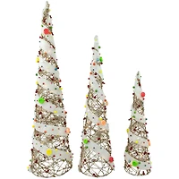 Set of 3 Lighted Champagne Gold Rattan Candy Covered Cone Tree Christmas Yard Art Decorations 39.25"