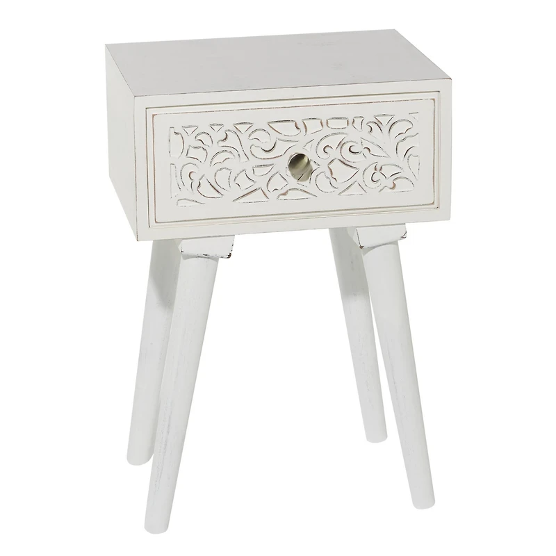 24" White Farmhouse Mango Wood Accent Table