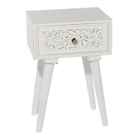 24" White Farmhouse Mango Wood Accent Table