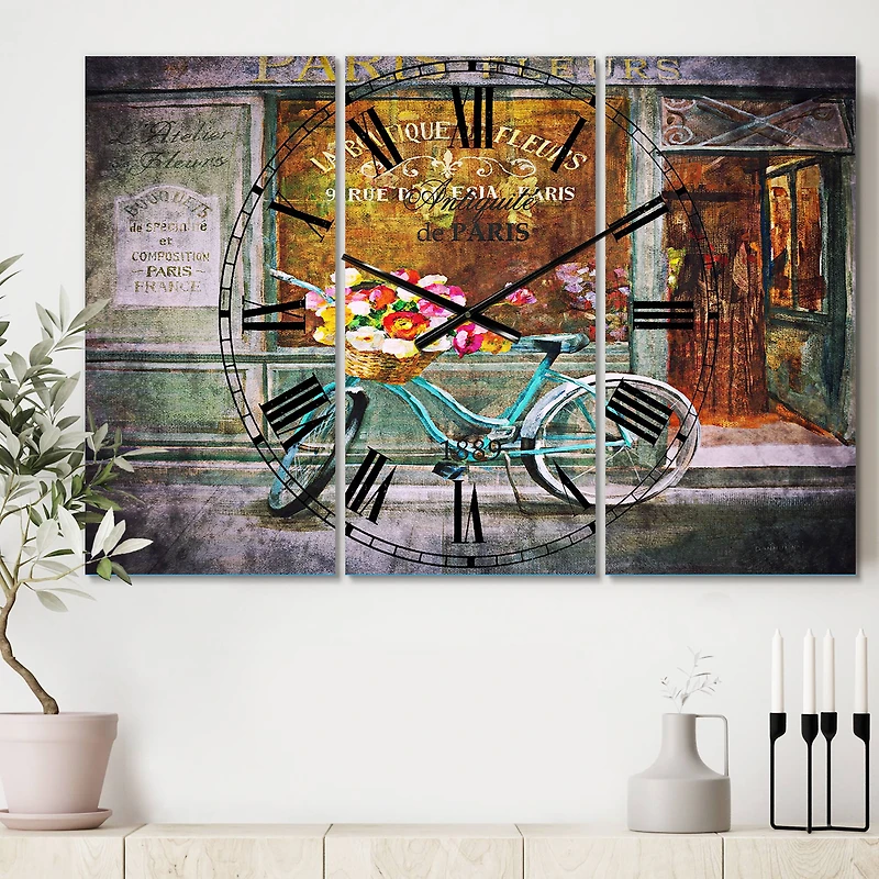 Designart 'Paris French Flowershop Traditional Multipanel Wall Clock