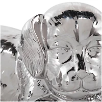 10" Silver Ceramic Laying Dog Sculpture