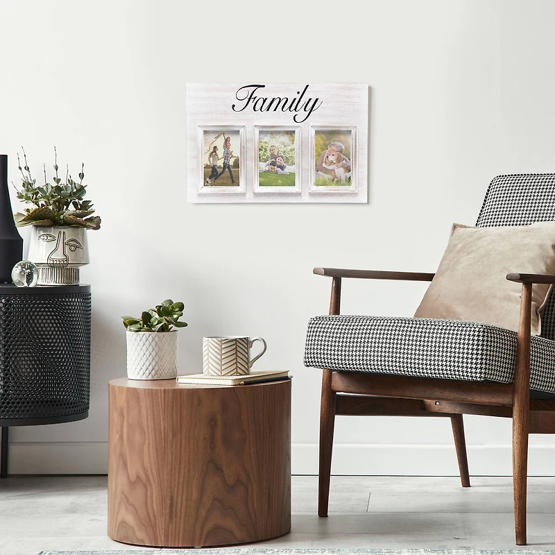 Elegant Designs Whitewash Family 3 Photo Collage 4" x 6" Picture Frame