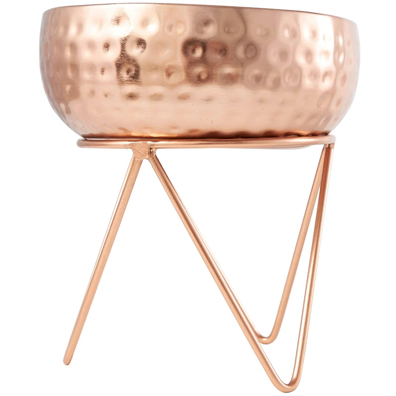 White Wax Vanilla Marshmallow Scented Candle with Hammered Copper Container and Tripod Stand