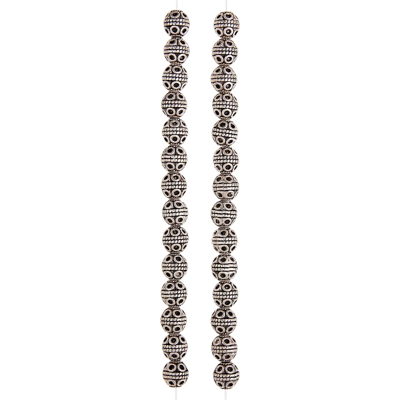 Silver Plated Carved Round Beads, 8mm by Bead Landing™