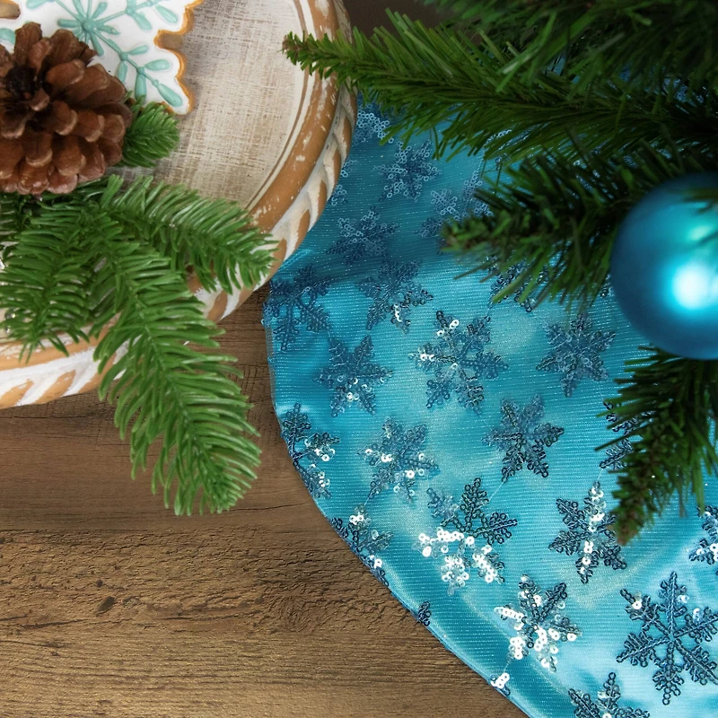 20" Blue Sequin Snowflake Pattern Mini Christmas Tree Skirt