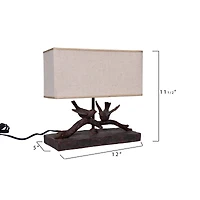 Hello Honey® 12.2" Rustic Birds-On-Branch Lamp with Rectangle Flax Shade