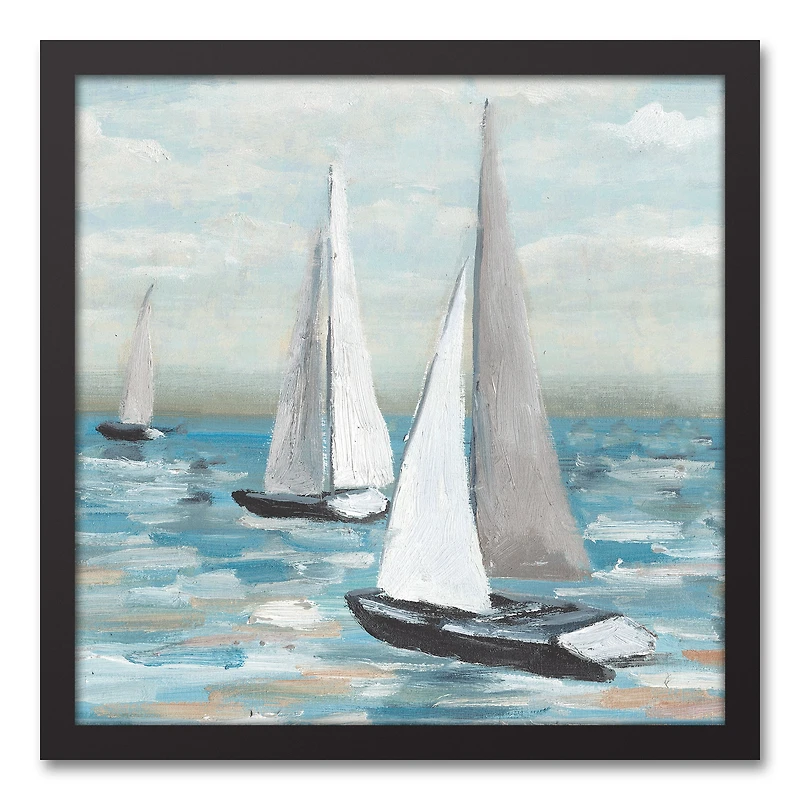 Three Sailboats Black Framed Canvas