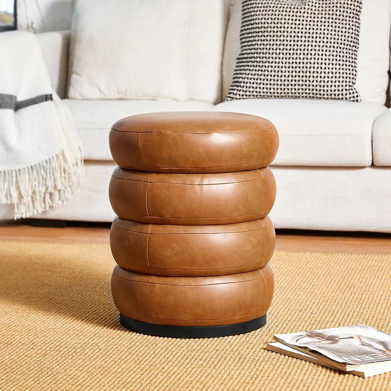 Glitzhome® 19.5" Coffee Brown Upholstered Storage Ottoman