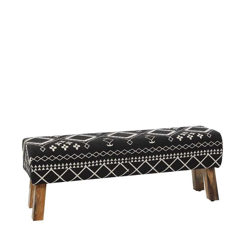 50" Black Wood Upholstered Geometric Bench With Tapered Wooden Legs