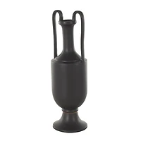 20.25" Black Ceramic Fluted Urn Shaped Vase with Arch Handles
